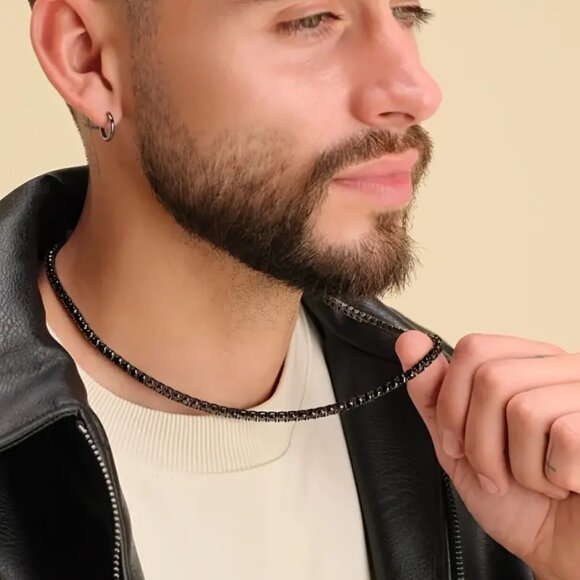 2ct Black Diamond Mens Platinum Silver Tennis Necklace 18 20 24 Inch Jewelry - Picture 3 of 9